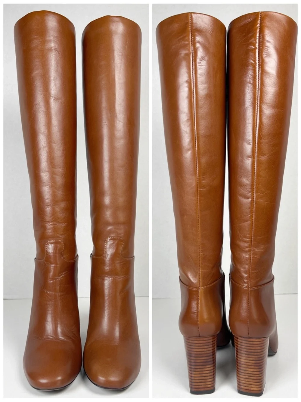 TORY BURCH Women’s Size 5M Carmelite Brown Leather Devon Block Heel Tall Boot